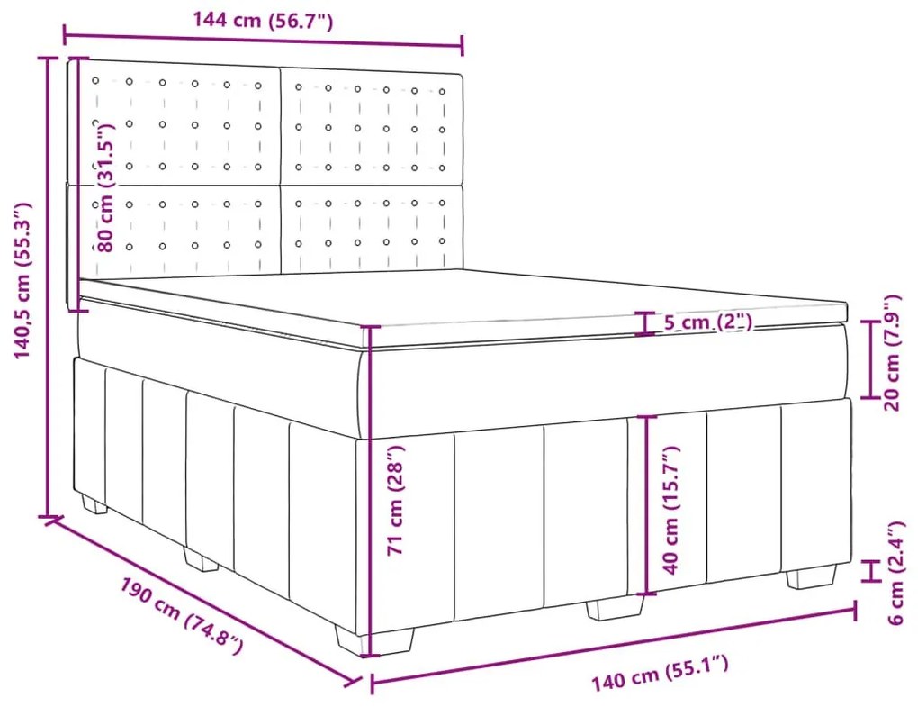 Κρεβάτι Boxspring με Στρώμα Ανοιχτό Γκρι 140x190 εκ. Υφασμάτινο - Γκρι