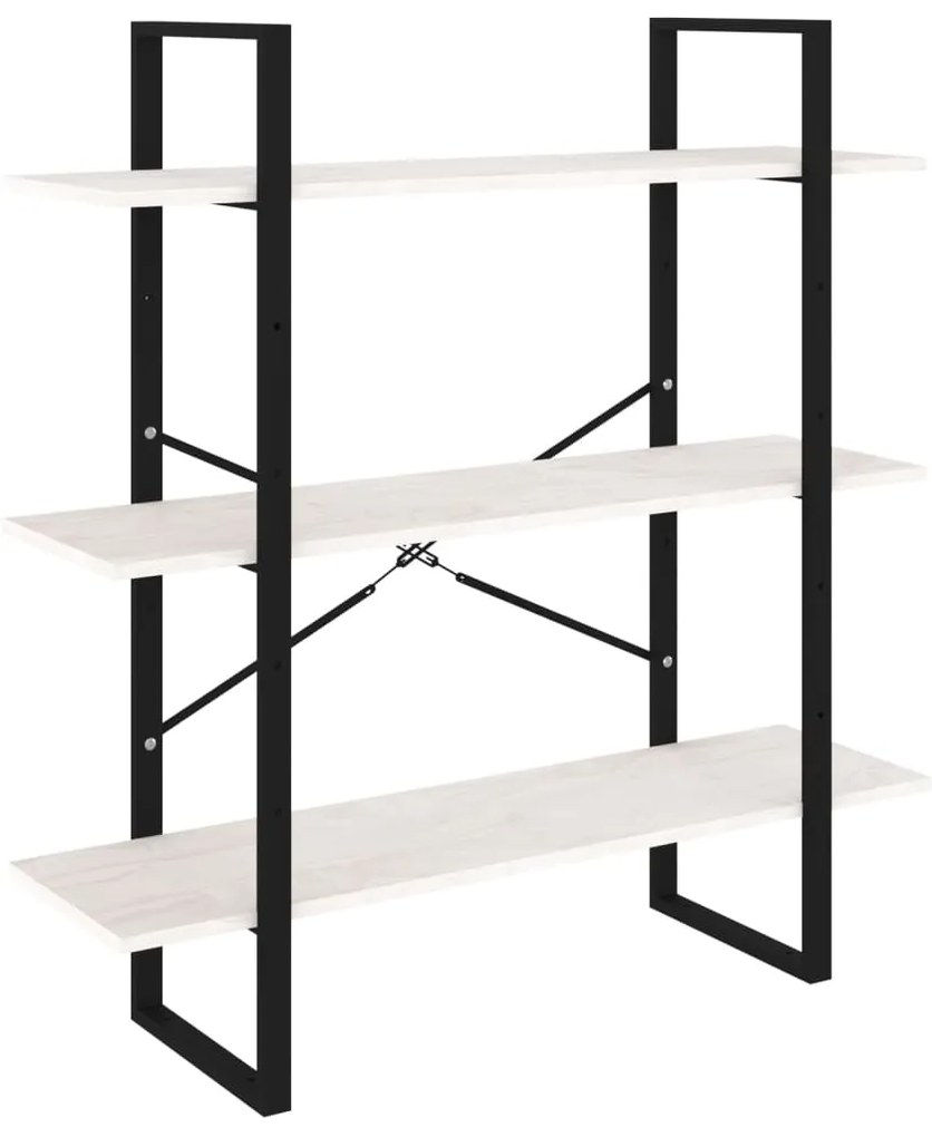 vidaXL Βιβλιοθήκη με 3 Ράφια Λευκή 100x30x105 εκ από Μασίφ Ξύλο Πεύκου