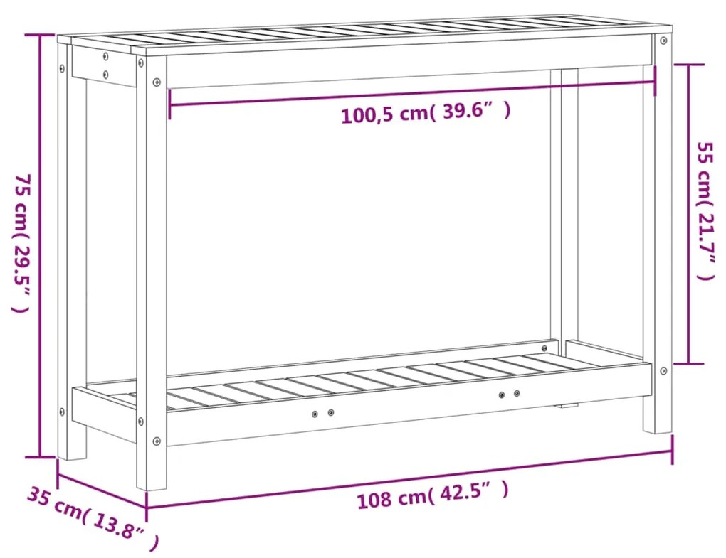 Τραπέζι Κηπουρικής με Ράφι Καφέ 108x35x75εκ. Μασίφ Ξύλο Πεύκου - Καφέ