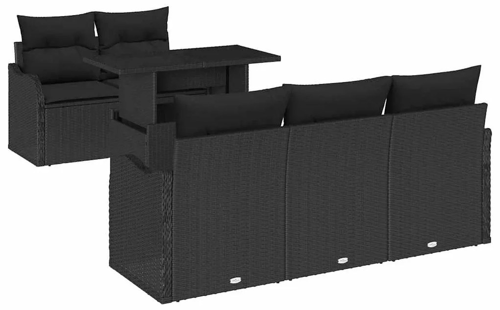 vidaXL Σετ Καναπέ Κήπου με μαξιλάρι με μαξιλάρι 6 pcs Μαύρο Πολυ Ρατάν