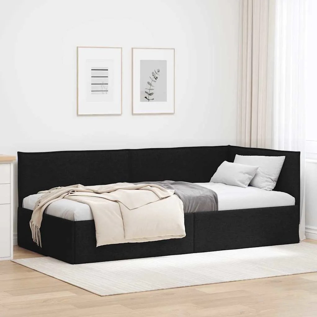vidaXL Κρεβάτι Γωνίας με κεφαλάρι Μαύρο 100 x 200 cm ύφασμα