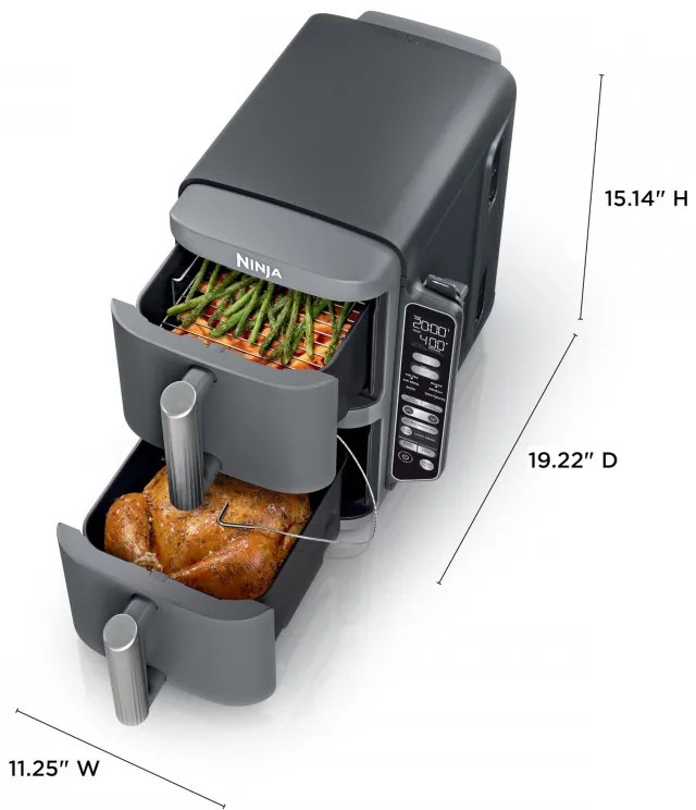 Ninja SL451EU Διπλή φριτέζα ζεστού αέρα, 2470W, 9,5L, ψηφιακό θερμόμετρο, 2 καλάθια, 6 προγράμματα, Max Crisp, Sync & Match, γκρι