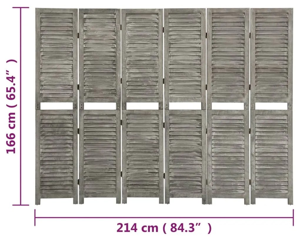 Διαχωριστικό Δωματίου με 6 Πάνελ Γκρι 214 x 166 εκ. Μασίφ Ξύλο - Γκρι