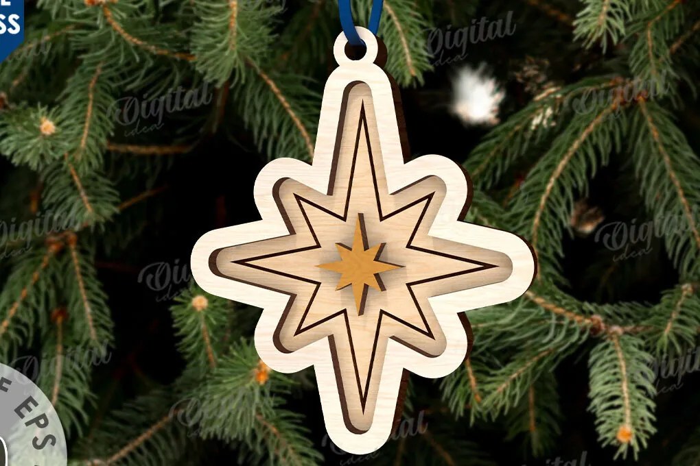 Σετ των 3 Intra απο ξύλο plywood 3mm-4mm πάχος Σχέδιο κοπής με λέιζερ τρισδιάστατο στολίδι της Γέννησης Δίασταση 8x8 cm INTRAFABR-110763404