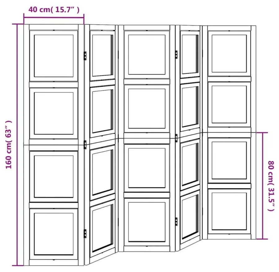 Διαχωριστικό Χώρου με 5 Πάνελ Λευκό από Μασίφ Ξύλο Παυλώνιας - Λευκό