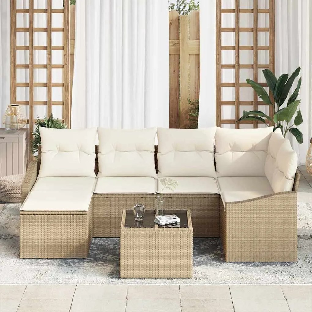 vidaXL Σέτ φαγητού για κήπο με μαξιλάρι 7 pcs Μπεζ, Κρέμα