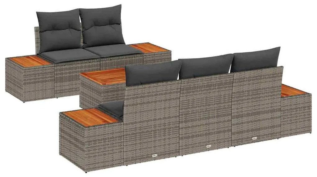 vidaXL Σετ Καναπέ Κήπου με μαξιλάρι 6 pcs Γκρι Πολυ ράταν