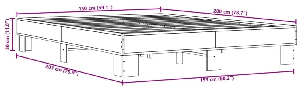 Πλαίσιο Κρεβατιού Sonoma Δρυς 150x200 εκ. Επεξ. Ξύλο &amp; Μέταλλο - Καφέ