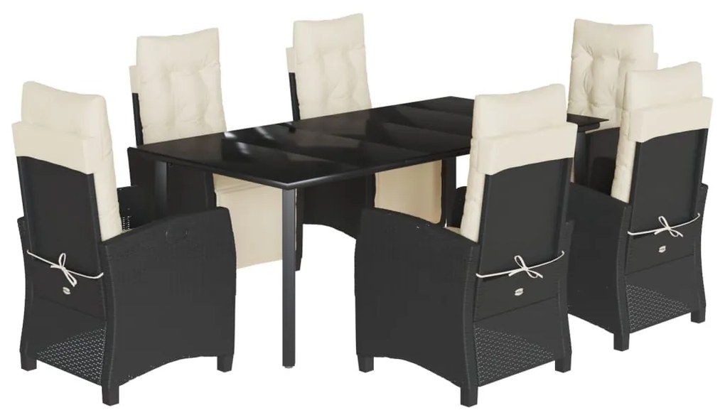 Σετ Τραπεζαρίας Κήπου 7 Τεμ. Μαύρο Συνθετικό Ρατάν με Μαξιλάρια 3212958