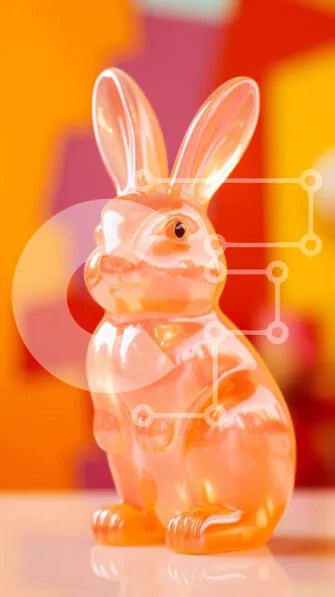 Intra Συλλεκτικό Ξύλινο Παζλ Plywood 4mm - Πορτοκαλί ειδώλιο λαγουδάκι σε πολύχρωμο τραπέζι Σε Ξύλινο Κουτί - Διαστάσεις Puzzle: 10x10 cm – 25 κομμάτια