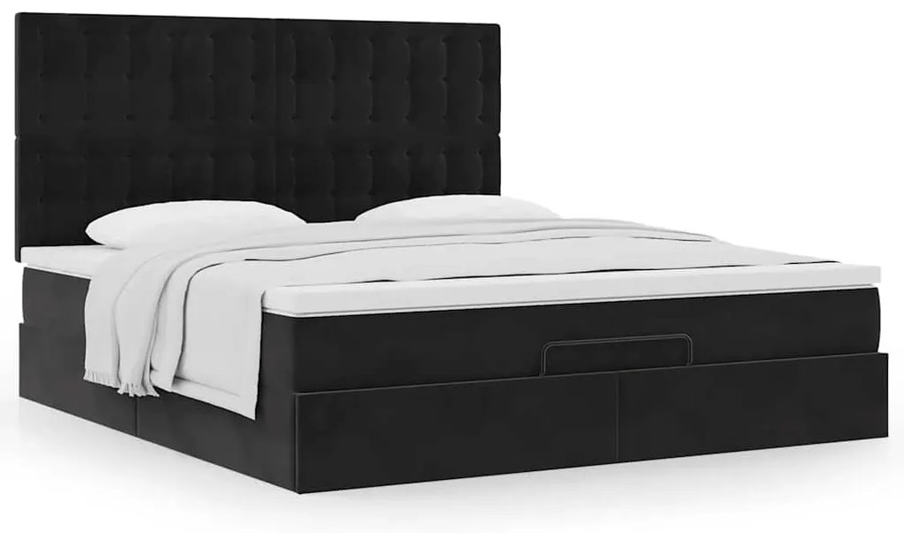 vidaXL Οθωμανικό κρεβάτι με στρώματα Μαύρο 180x200cm Velvet