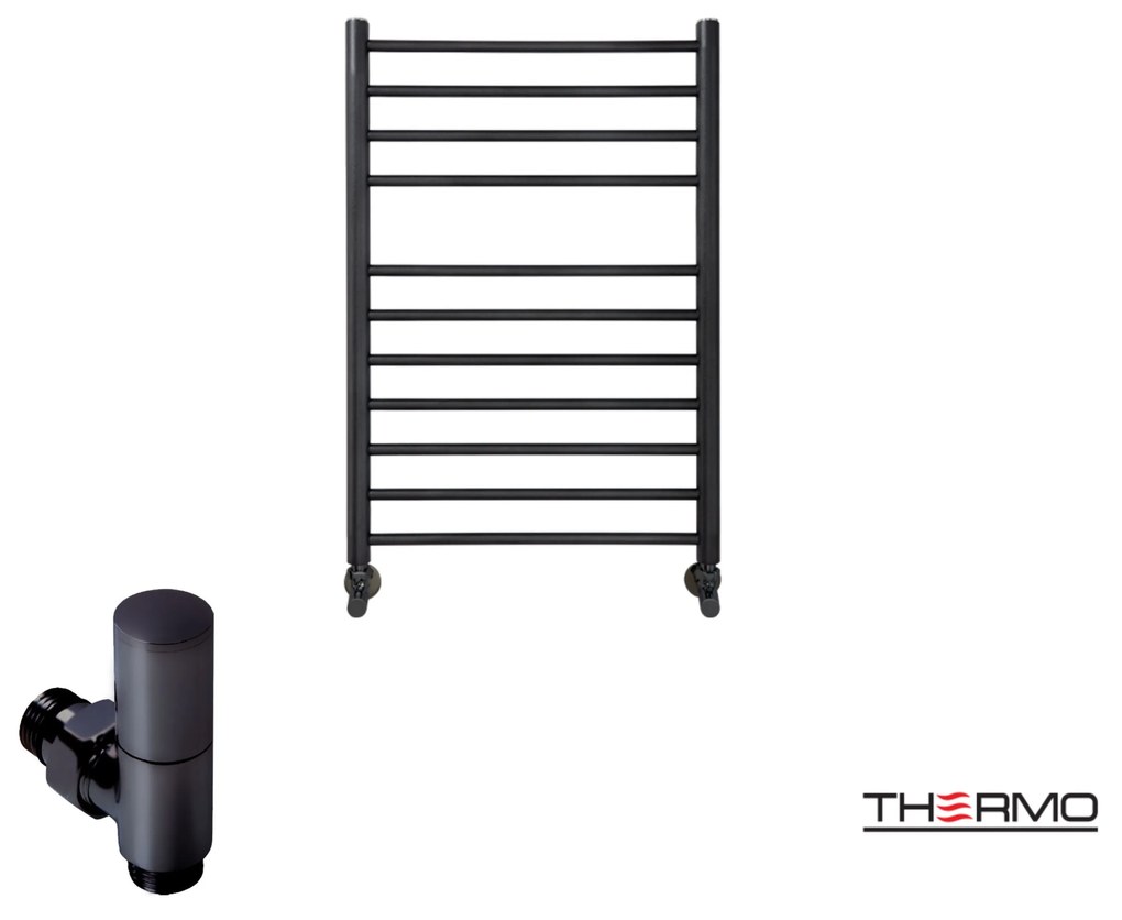 Thermo BELLAVIA Θερμαινόμενη πετσετοκρεμάστρα από ανοξείδωτο χάλυβα με υδραυλική λειτουργία, 75x50cm Silk Black