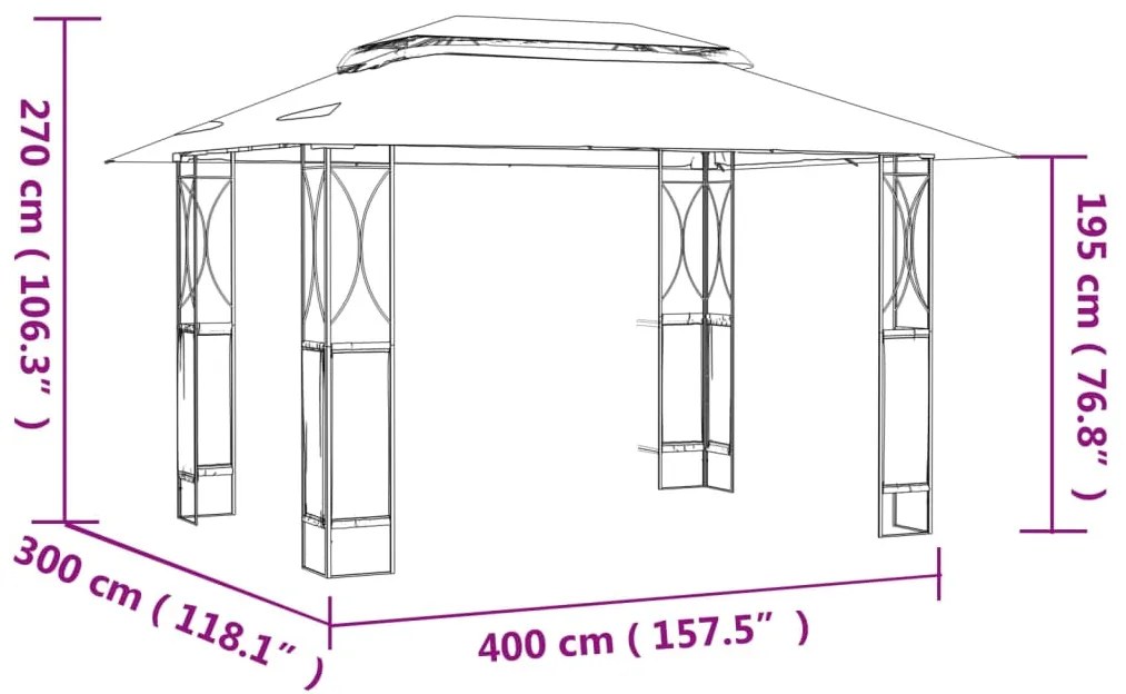 Κιόσκι με Οροφή Ανθρακί 400 x 300 x 270 εκ. από Ατσάλι - Ανθρακί