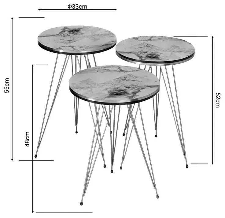 Βοηθητικά τραπέζια Wakmi pakoworld σετ 3τεμ φυσικό-πόδι χρυσό μέταλλο