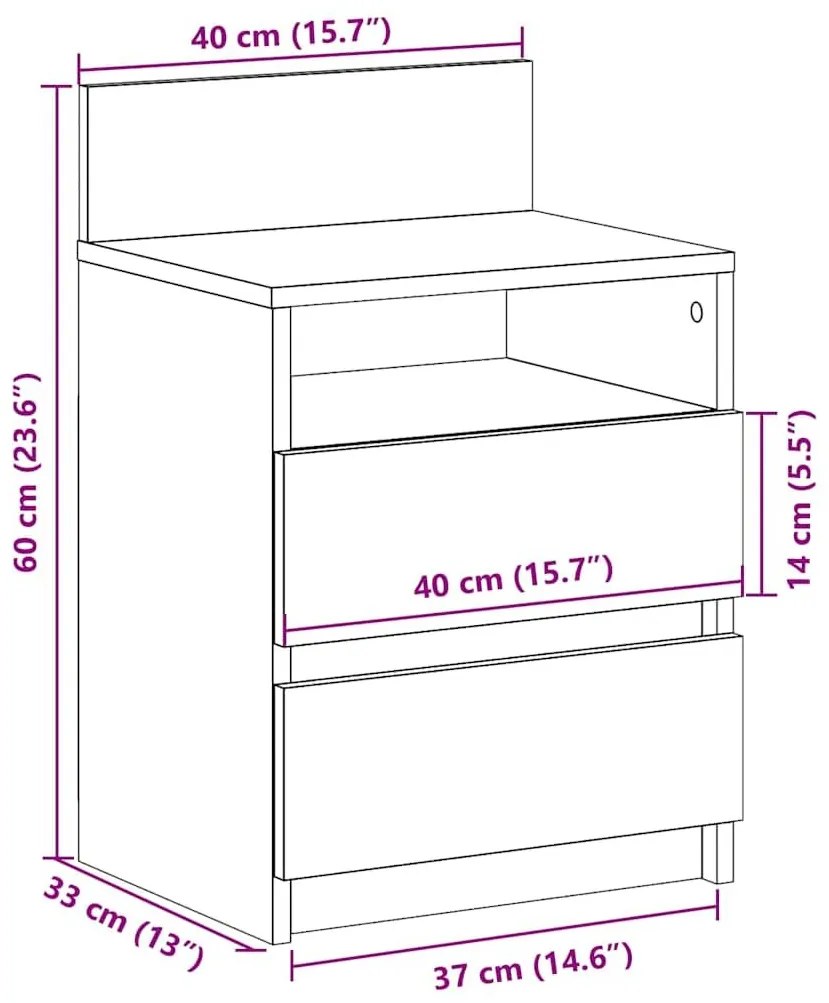 Κομοδίνα 2 τμχ με 2 συρτάρια καφέ δρυς 40x33x60 cm - Καφέ