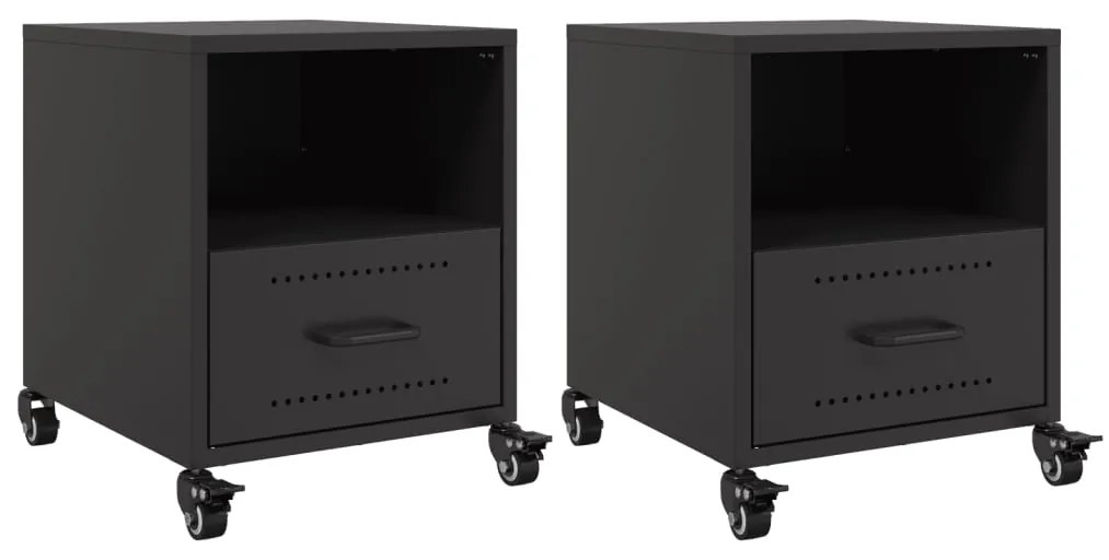 vidaXL Κομοδίνα 2 τεμ. Μαύρο 36x39x43,5 εκ. από Χάλυβα