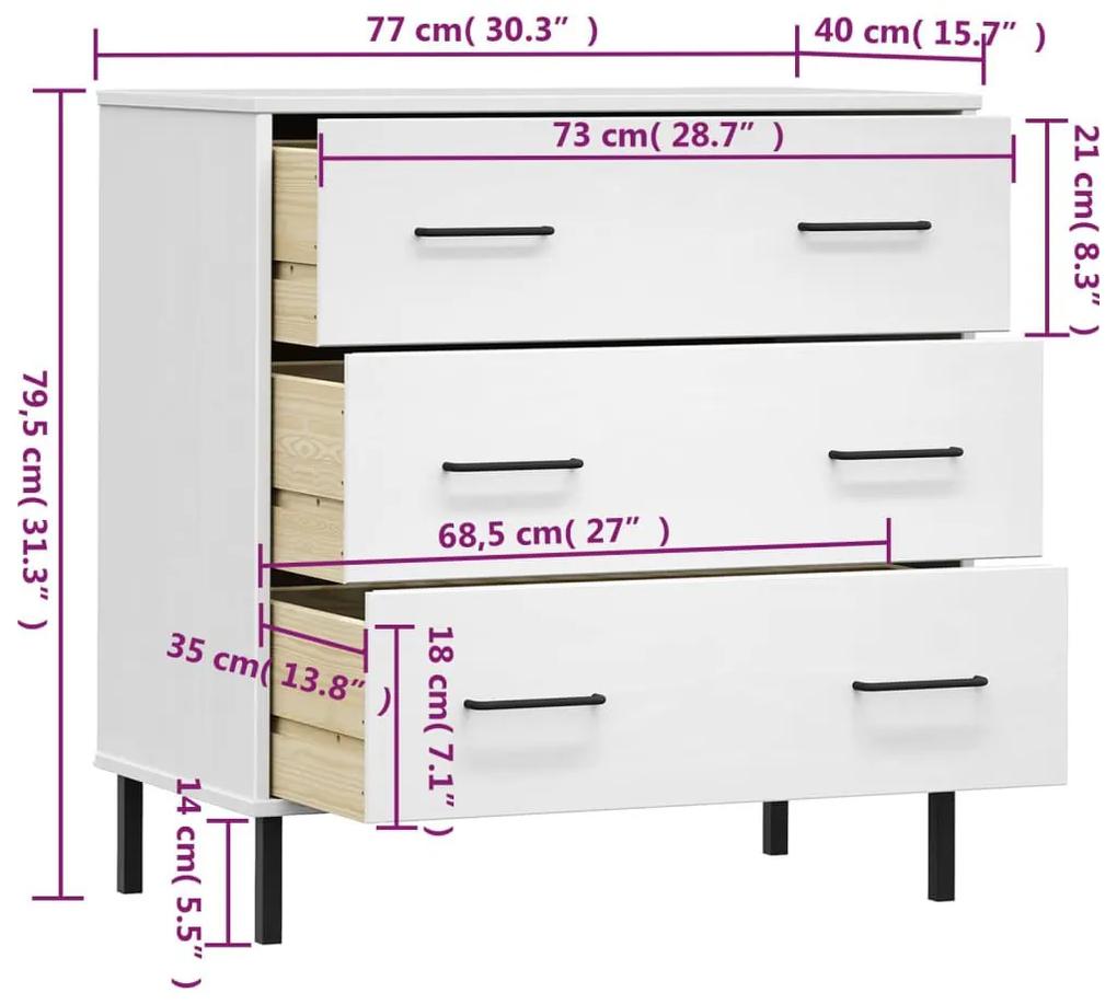 Ντουλάπι OSLO με 3 Συρτάρια Λευκό 77x40x79,5 εκ. Μασίφ Ξύλο - Λευκό