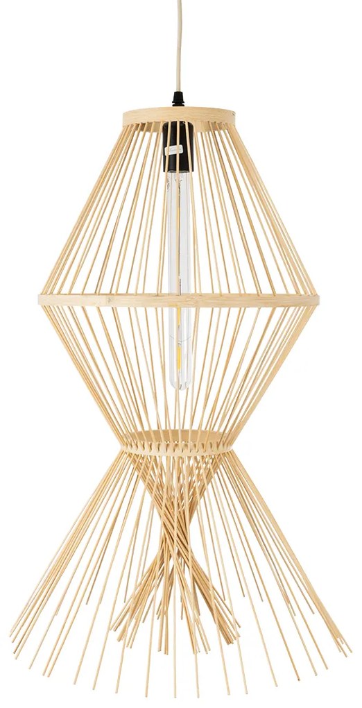 GloboStar YOSHI 01928 Boho Κρεμαστό Φωτιστικό Οροφής Μονόφωτο 1 x E27 AC220-240V IP20 - Φ35 x Υ60cm - Μπεζ Ξύλινο Πλέγμα - 5 Χρόνια Εγγύηση