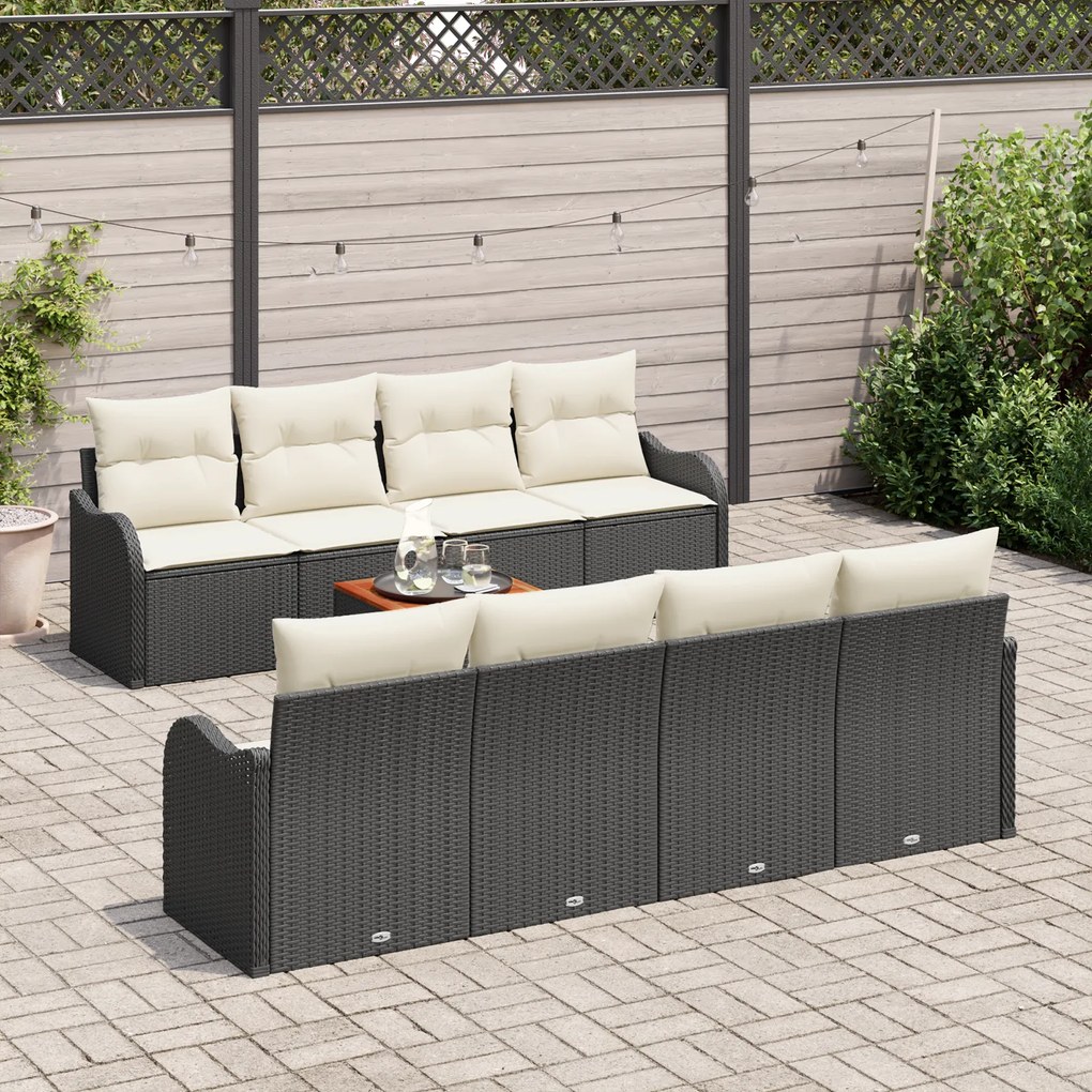 vidaXL Σετ καναπέ κήπου 9 pcs Μαύρος, λευκός Μεσαίο Ραττάν και ύφασμα