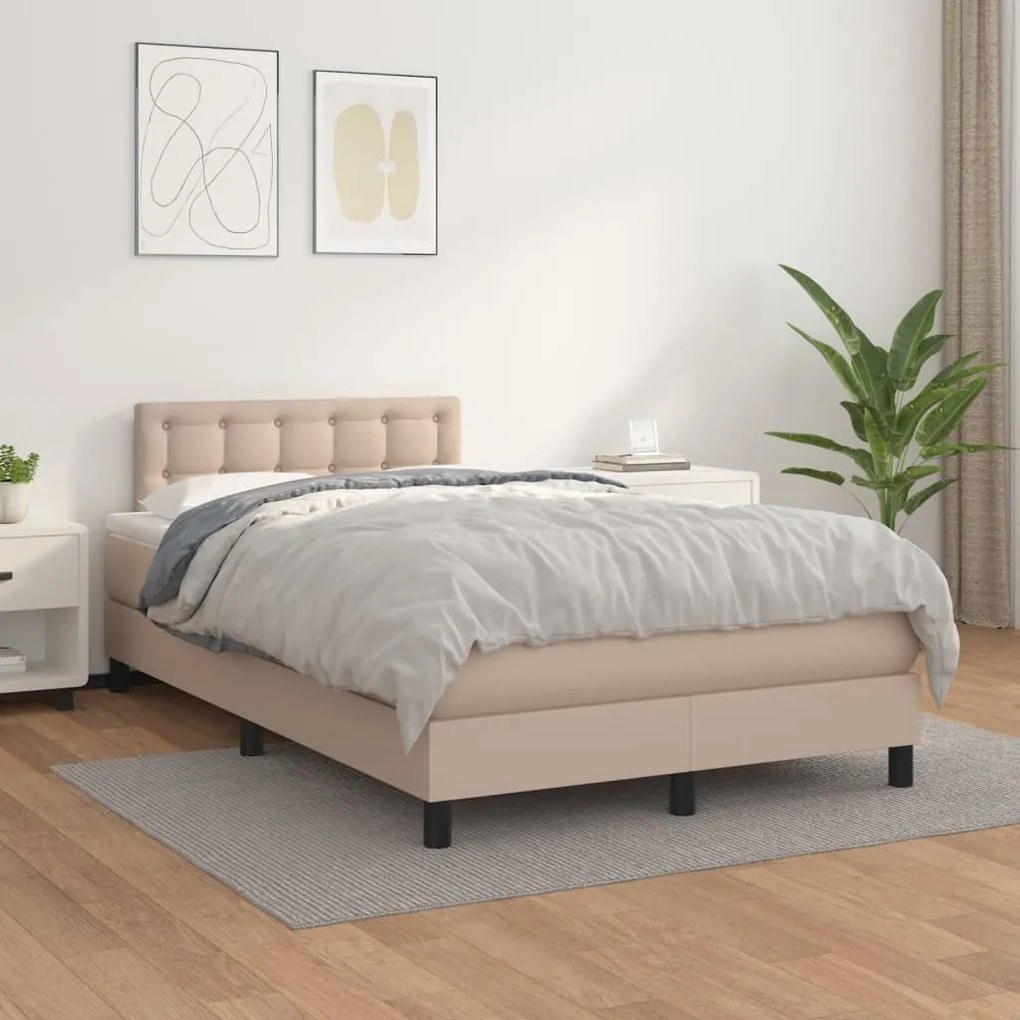 Κρεβάτι Boxspring με Στρώμα Καπουτσίνο 120x190εκ.από Συνθ.Δέρμα - Καφέ