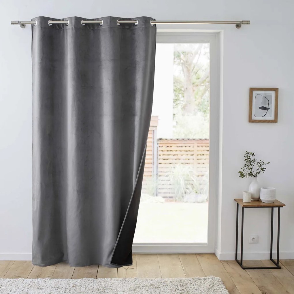Θερμομονωτική Κουρτίνα Βελουτέ (140x260) Με Τρουκς L-C Polarchic Charcoal Grey 1611929