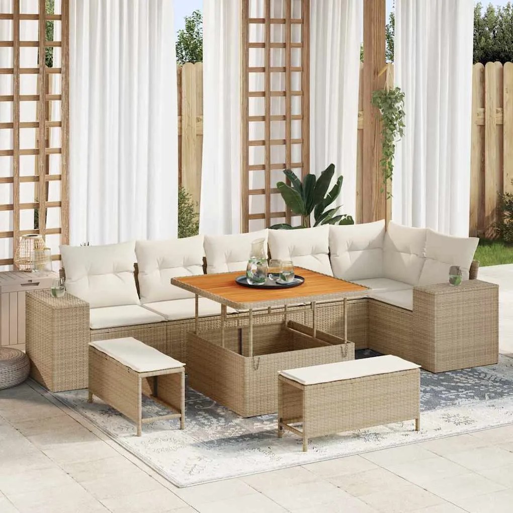 vidaXL Σετ Καναπέ Κήπου 9 pcs Μπεζ, Κρέμα 100 x 100 x 71 cm