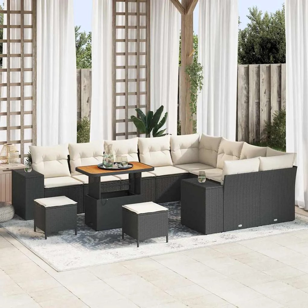 vidaXL Σετ Καναπέ Κήπου Ρυθμιζόμενο ύψος 12 pcs Μαύρο συνθετικό ρατάν