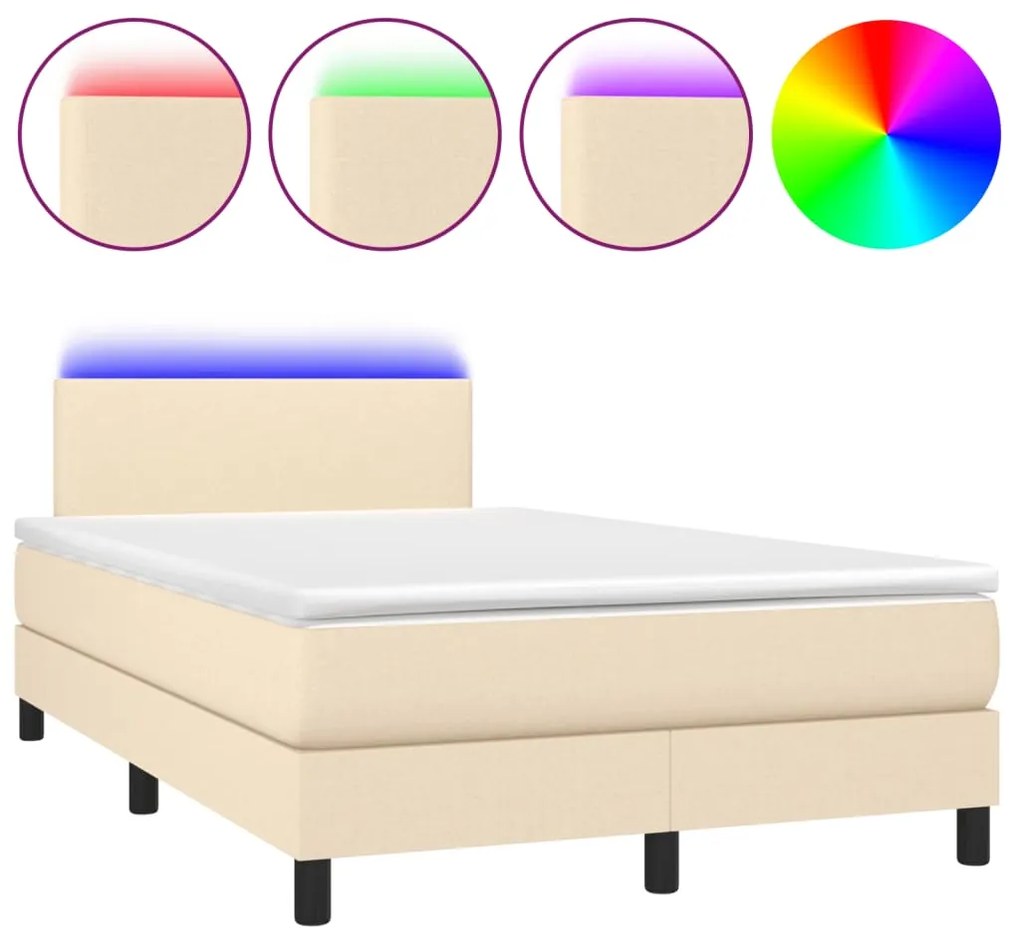 ΚΡΕΒΑΤΙ BOXSPRING ΜΕ ΣΤΡΩΜΑ &amp; LED ΚΡΕΜ 120X190 ΕΚ. ΥΦΑΣΜΑΤΙΝΟ 3270030