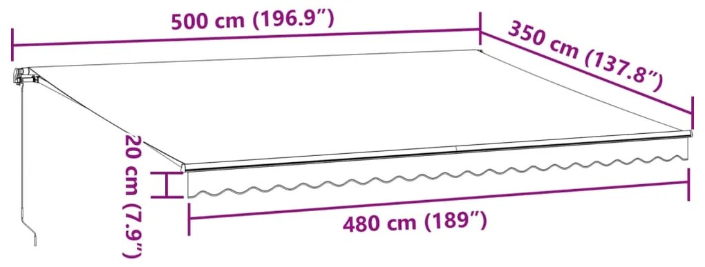 Τέντα Πτυσσόμενη Χειροκίνητη με LED Μπορντό 500x350 εκ. - Πολύχρωμο