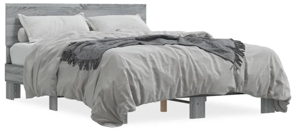 vidaXL Πλαίσιο Κρεβατιού Γκρι Sonoma 120 x 190εκ. Επεξ. Ξύλο &amp; Μέταλλο