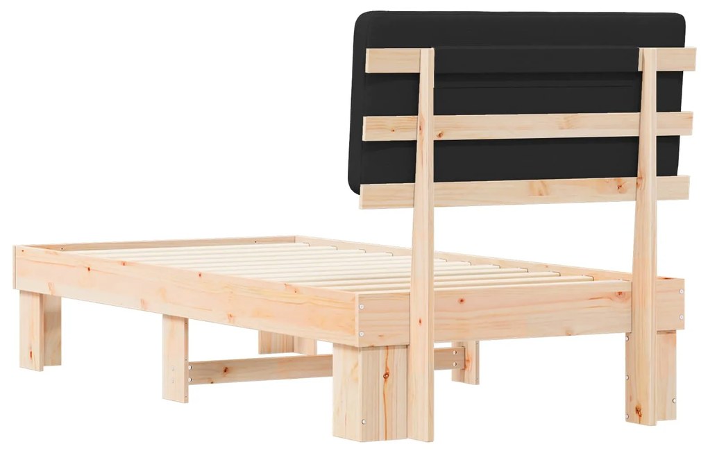 vidaXL Σκελετός Κρεβατιού με Επενδεδυμένο Κεφαλάρι Μαύρο 90 x 190 cm