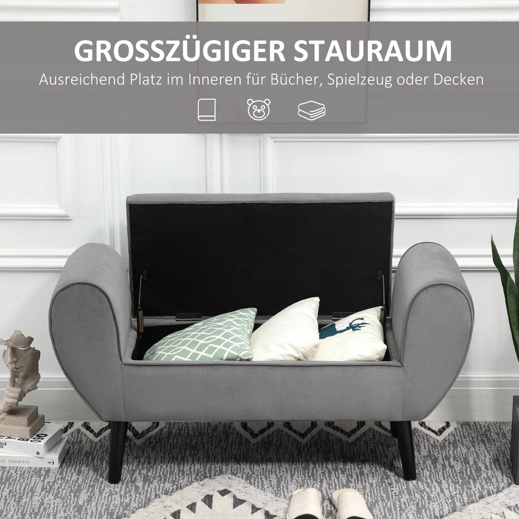 HOMCOM Πάγκος με αποθηκευτικό χώρο και μπράτσα, σκαμπό-κουτί για διάδρομο, υπνοδωμάτιο, σαλόνι, 118 x 42 x 66 εκ., σκούρο γκρι