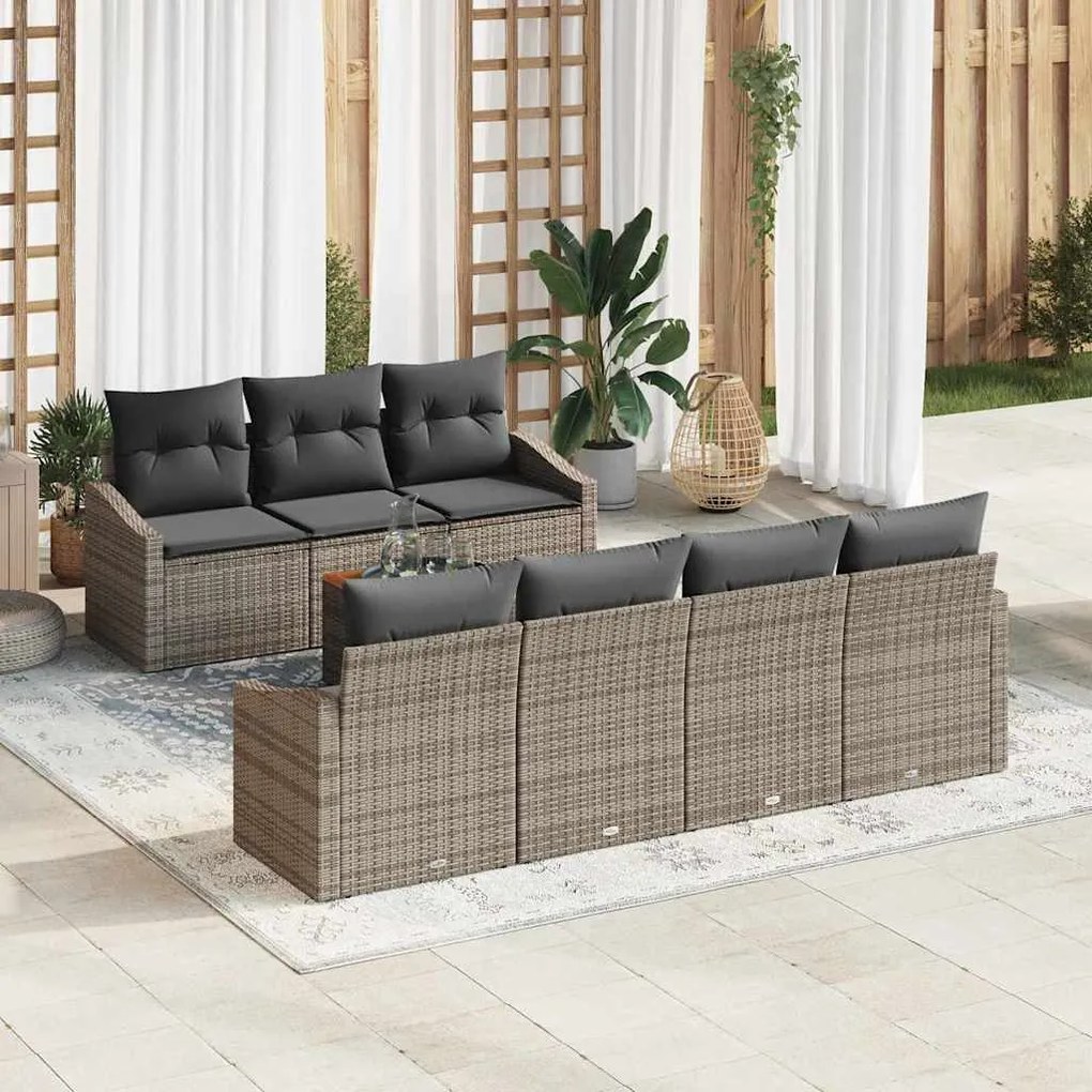 vidaXL Σετ Καναπέ Κήπου με μαξιλάρι 8 pcs Γκρι Πολυ ράταν