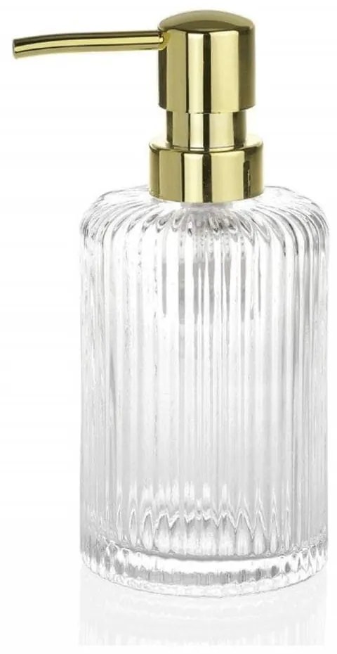 Δοχείο Κρεμοσάπουνου Stripes Gold Classic AH-BA69104 Φ7x16,5cm 280ml Clear-Gold Andrea House Glass
