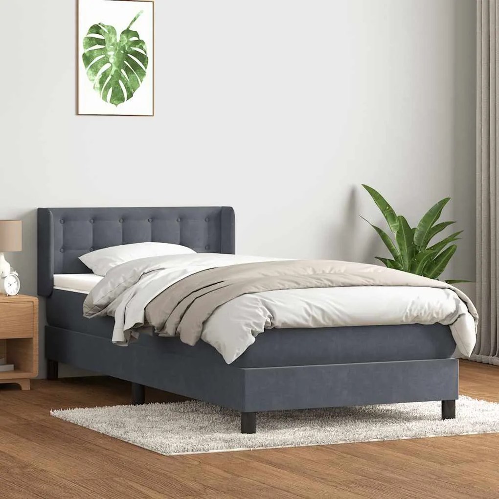 vidaXL Κρεβάτι Boxspring με Στρώμα Σκούρο Γκρι 90x220 εκ. Βελούδινο