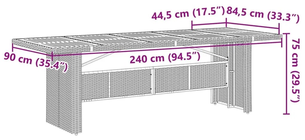 ΤΡΑΠΕΖΙ ΚΗΠΟΥ ΕΠΙΦΑΝΕΙΑ ΑΚΑΚΙΑΣ ΓΚΡΙ 240X90X75 ΕΚ ΣΥΝΘ. ΡΑΤΑΝ 365596