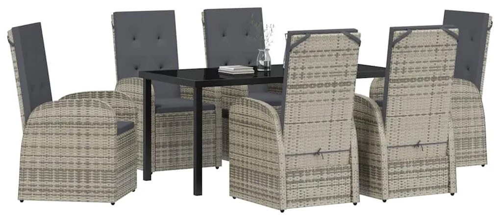 vidaXL Σέτ φαγητού για κήπο με μαξιλάρι 7 pcs Γκρι συνθετικό ρατάν