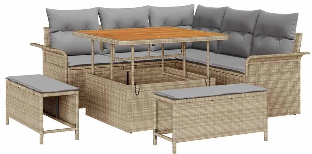 vidaXL Σετ Καναπέ Κήπου Ρυθμιζόμενο ύψος 8 pcs Μπεζ συνθετικό ρατάν