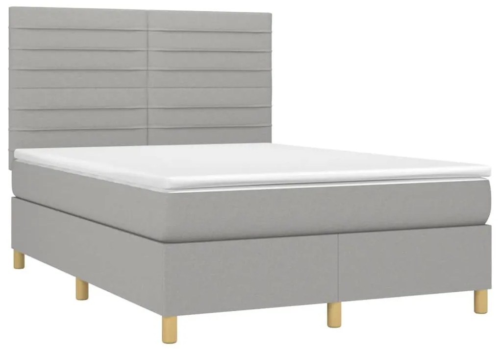 Κρεβάτι Boxspring με Στρώμα Ανοιχτό Γκρι 140x190 εκ. Υφασμάτινο - Γκρι