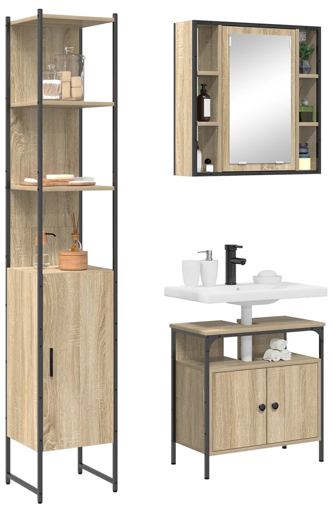 vidaXL Σετ Επίπλων Μπάνιου 3 pcs Sonoma Δρυς 33 x 33 x 185.5 εκ