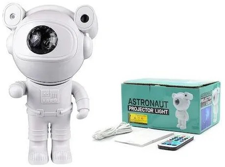 Led Περιστρεφόμενο Παιδικό Φωτιστικό Projector Astronaut με Προβολή Αστεριών Λευκό