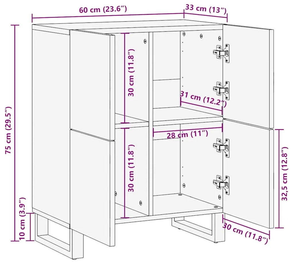 ΜΠΟΥΦΕΣ ΜΑΥΡΟ 60X33X75 CM ΜΑΣΙΦ ΞΥΛΟ ΜΑΝΓΚΟ 4017710