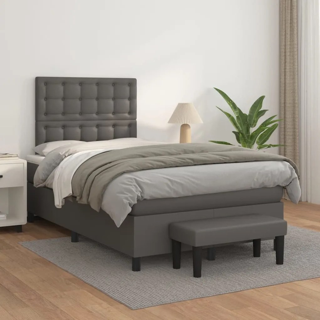 vidaXL Κρεβάτι Boxspring με Στρώμα Γκρι 120x200εκ. από Συνθετικό Δέρμα