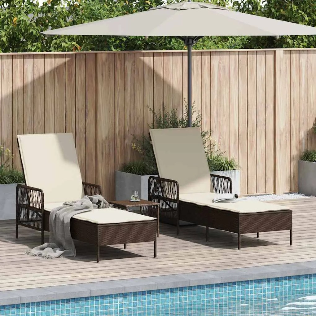 vidaXL Ξαπλώστρα 2-πρόσωπο 2 pcs Καφέ 35 x 35 x 32 εκ. συνθετικό ρατάν