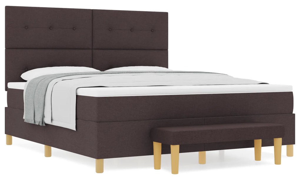 vidaXL Κρεβάτι με Στρώμα & Πάγκο Σκούρο Καφέ 180x200 εκ. Υφασμάτινο