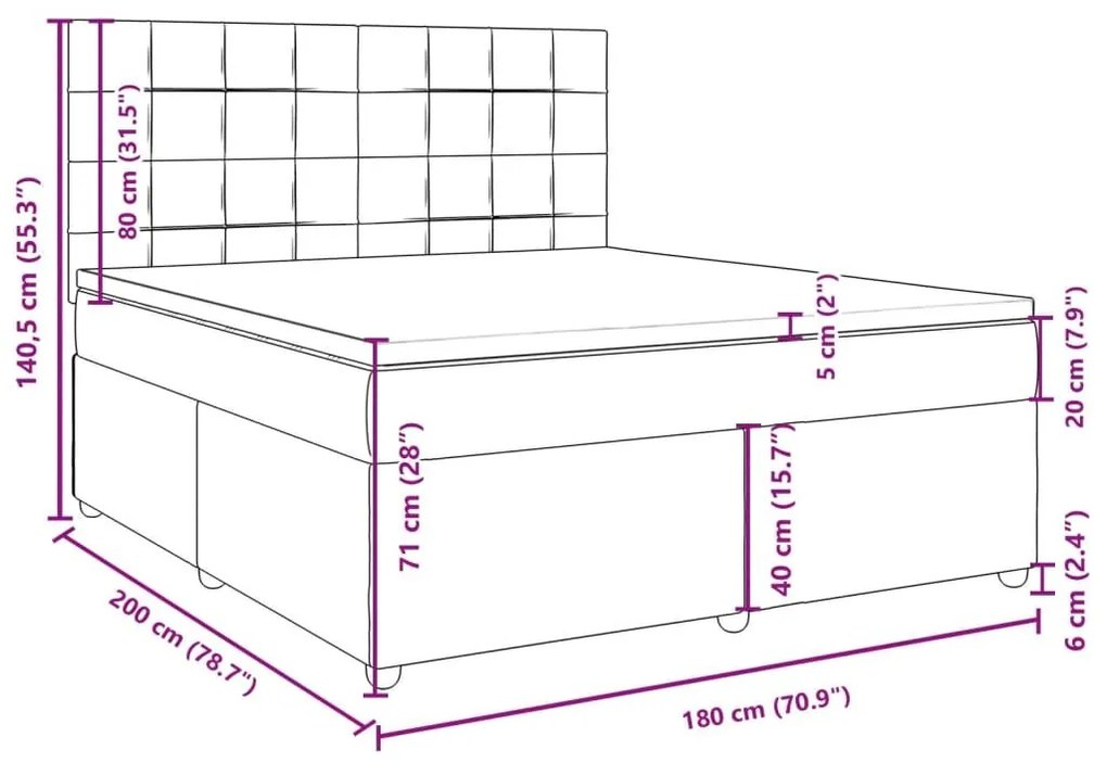 Κρεβάτι Boxspring με Στρώμα Μαύρο 180x200 εκ. Υφασμάτινο - Μαύρο