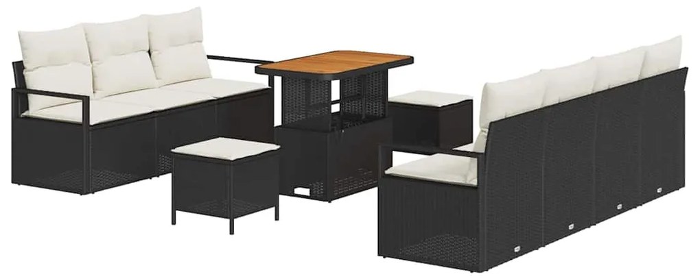 vidaXL Σετ Καναπέ Κήπου με μαξιλάρι 10 pcs Μαύρο Πολυ ράταν