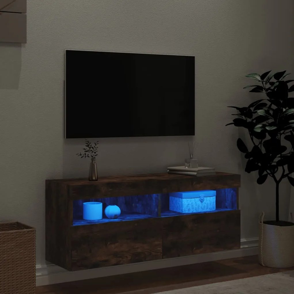 vidaXL Έπιπλο Τοίχου Τηλεόρασης με LED Καπνιστή Δρυς 100x30x40 εκ.