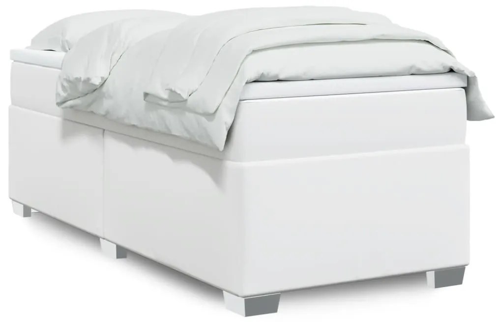 vidaXL Κρεβάτι Boxspring με Στρώμα Λευκό 80 x 200 εκ. Συνθετικό Δέρμα