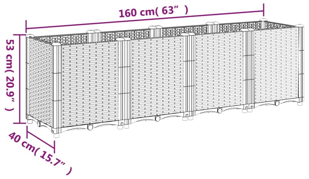 Ζαρντινιέρα Κήπου Μπλε Γκρι 160x40x53 εκ. Πολυπροπυλένιο 367856